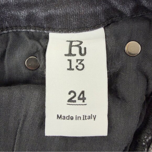 R13 Jeans Women's Size 24x28 Kate Skinny Black Denim Jeans Made in Italy - Picture 2 of 13